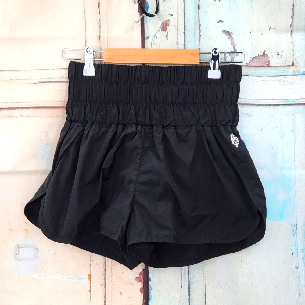 Free People Movement The Way Home Smocked High Rise Shorts Black - Picture 2 of 5